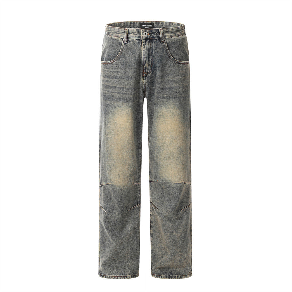 Washed Yellow Worn Jeans Men