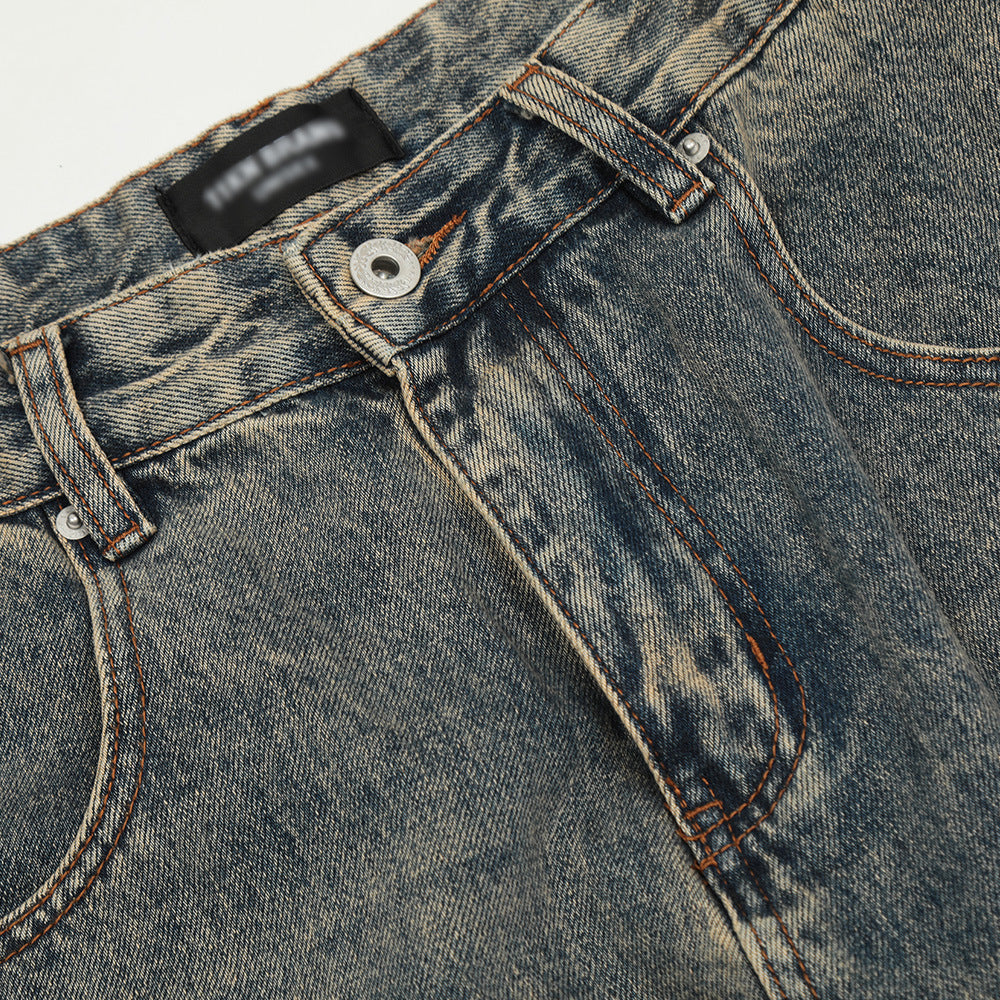 Washed Yellow Worn Jeans Men