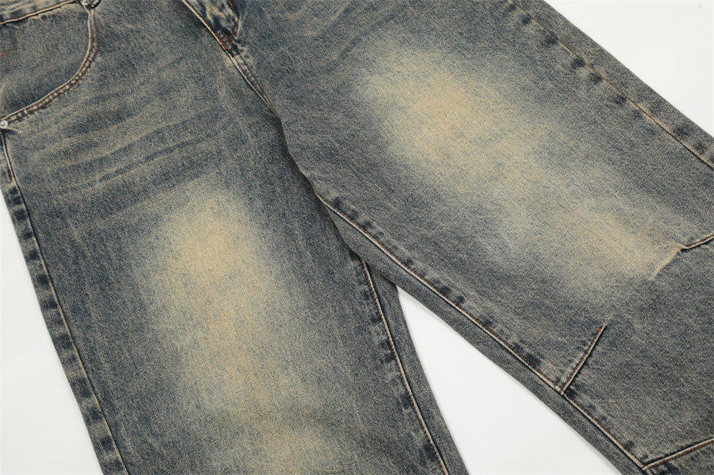 Washed Yellow Worn Jeans Men
